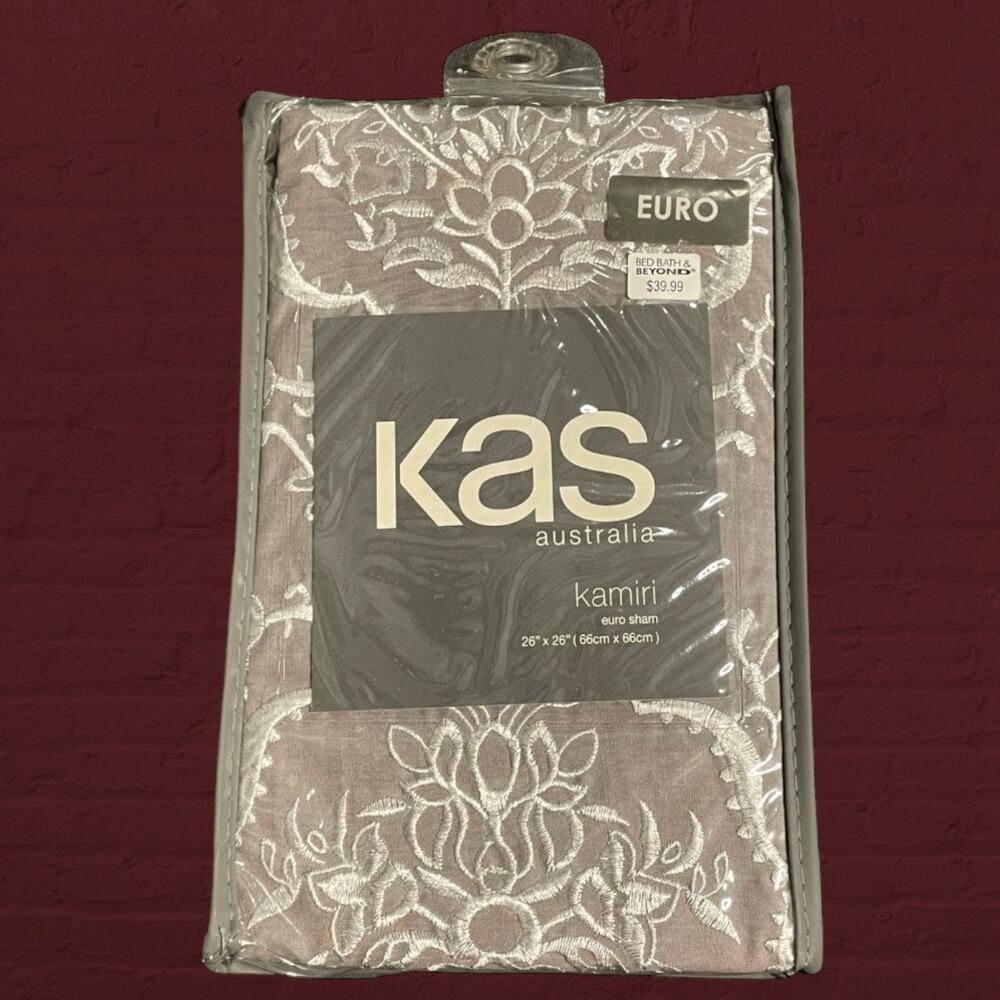 Kas Australia Kamiri Euro Sham 26" Square Brown Embroidered 100% Cotton Bedding